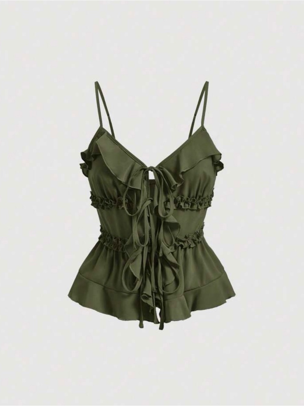 Army Green Ruffle Tie-Front Cami Top Sz L NWT